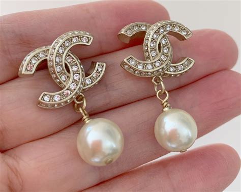 chanel crystal pearl earrings|authentic Chanel pearl earrings.